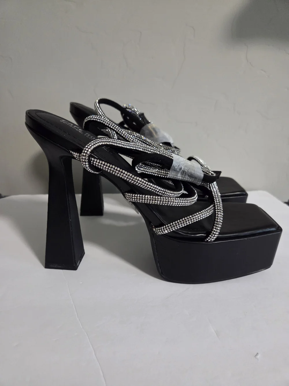 Cape Robbin Black Rhinestone Strappy Platform Heels Size 10